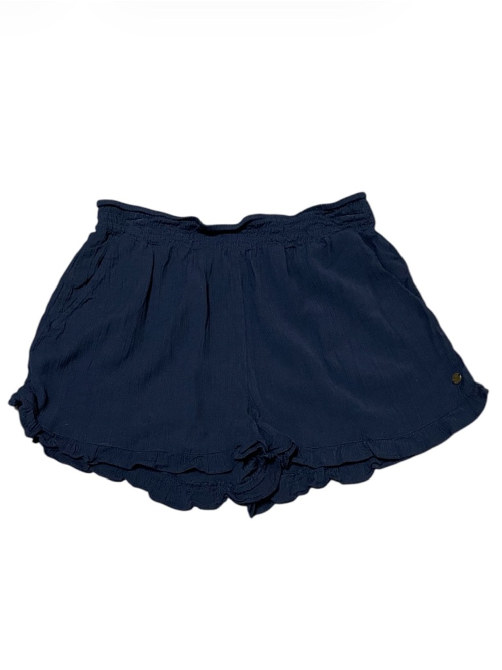 Women's Roxy Navy Seaside Scalloped Hem Elastic Waist Shorts Size Medium